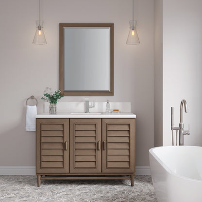 Renovate for Less Atlanta Portland 48" Single Vanity Whitewashed Walnut w/ Single Hole 3 CM White Zeus Silestone Top & Backsplash