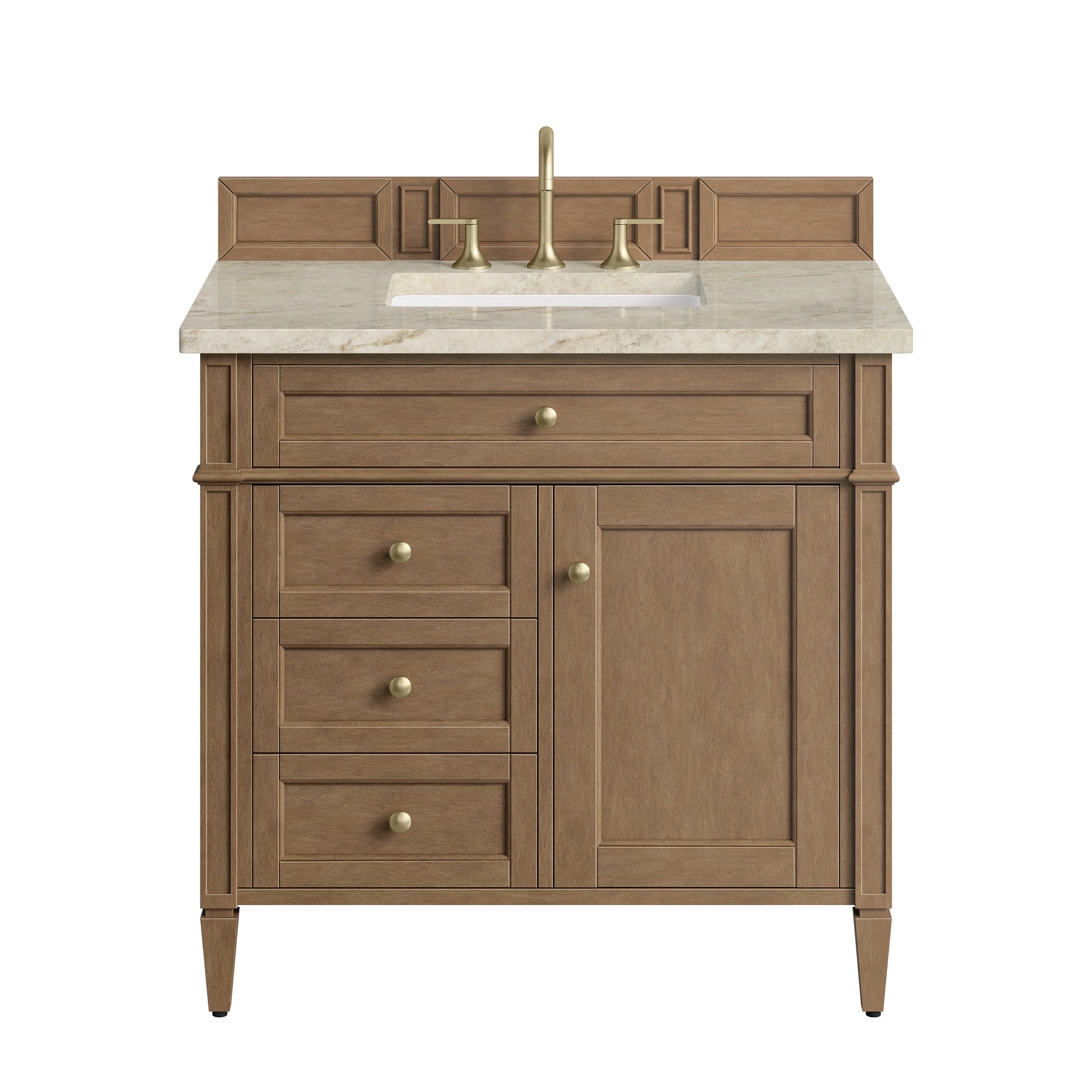 Renovate for Less Atlanta Brittany 36" Single Vanity, Pecan w/ 3 CM Tajnar Eclos Top