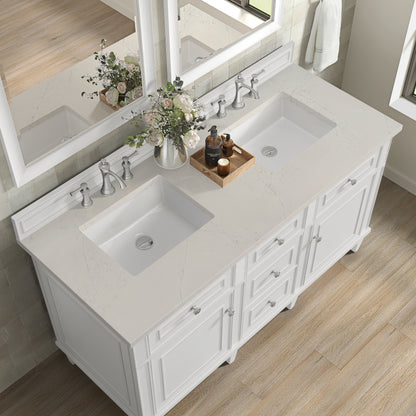 Renovate for Less Atlanta Lorelai 60" Double Vanity, Bright White, w/ 3 CM Siberian Silestone Top
