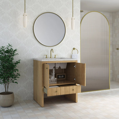 Hudson 30" Single Vanity, Light Natural Oak w/ 3 CM Eternal Jasmine Pearl Silestone Top