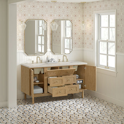 Laurent 60" Double Vanity, Light Natural Oak, w/ 3 CM Siberian Silestone Top