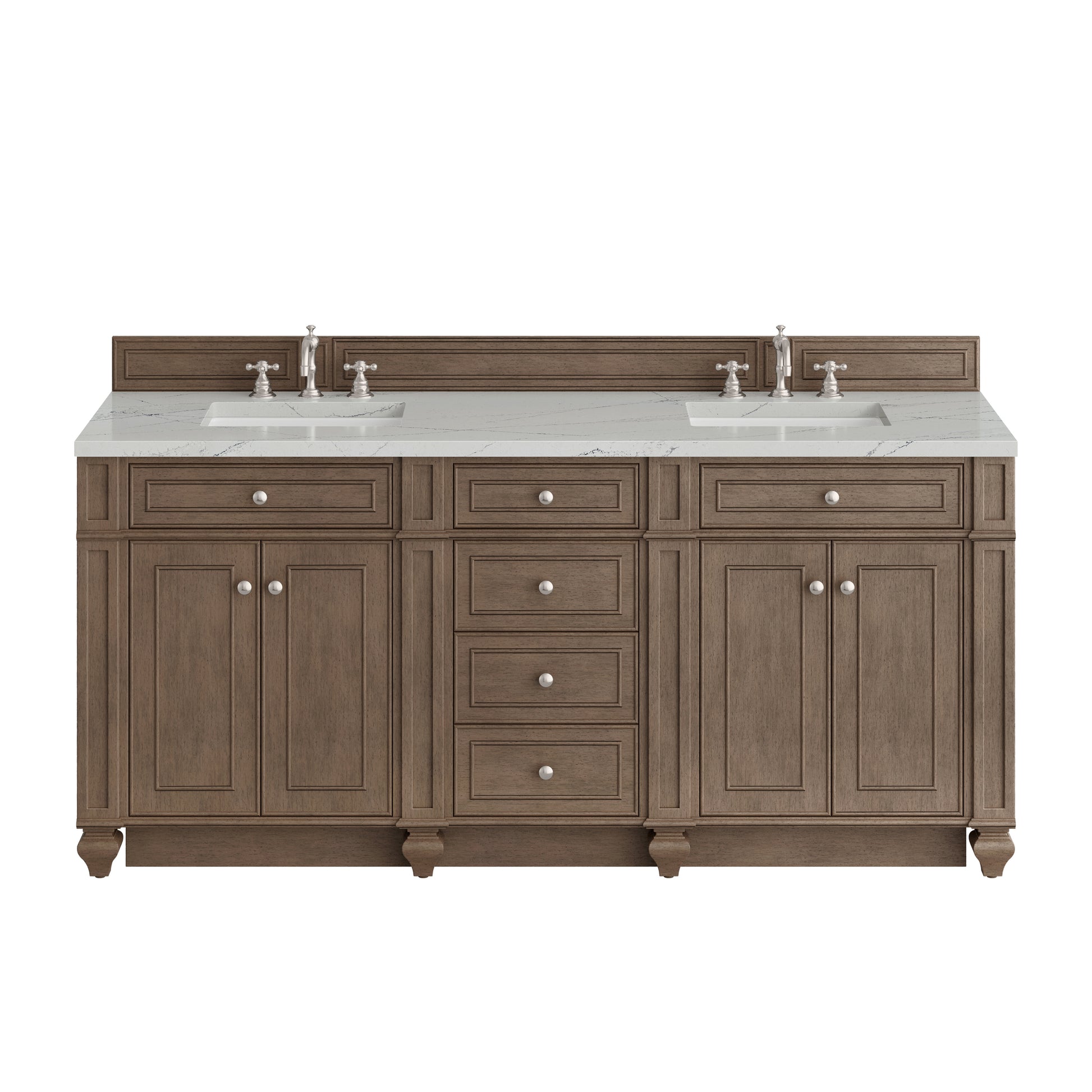 Renovate for Less Atlanta Bristol 72" Double Vanity, Whitewashed Walnut w/ 3 CM Ethereal Noctis Silestone Top