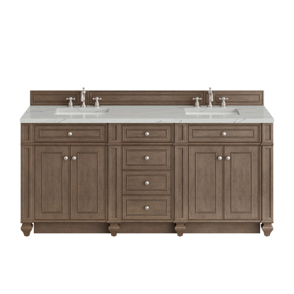 Renovate for Less Atlanta Bristol 72" Double Vanity, Whitewashed Walnut w/ 3 CM Ethereal Noctis Silestone Top