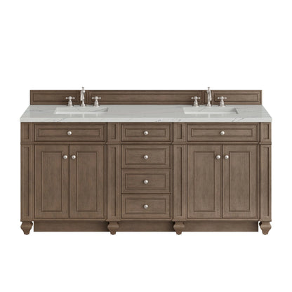 Bristol 72" Double Vanity, Whitewashed Walnut w/ 3 CM Ethereal Noctis Silestone Top