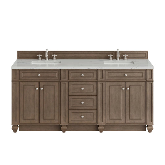 Bristol 72" Double Vanity, Whitewashed Walnut w/ 3 CM Ethereal Noctis Silestone Top