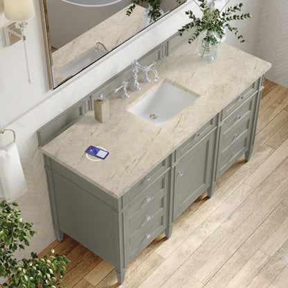 Renovate for Less Atlanta Brittany 60" Single Vanity, Urban Gray, w/ 3 CM Tajnar Eclos Top w/FreePower Wireless Charger