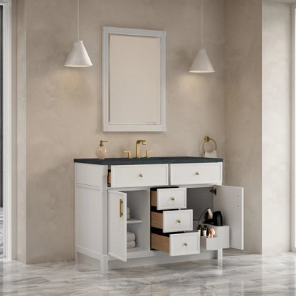 Bellshire 48" Single Vanity, Bright White w/ 3 CM Charcoal Soapstone Silestone Top