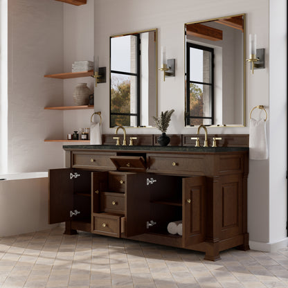 Renovate for Less Atlanta Brookfield 72" Double Vanity, Honey Oak, w/ 3 CM Phantome Eclos Top
