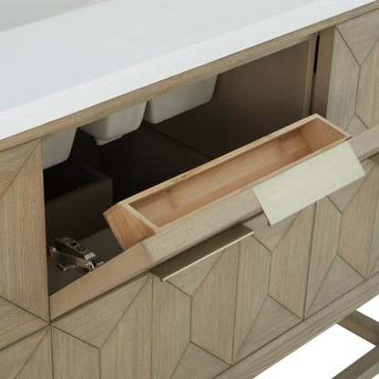 Renovate for Less Atlanta Emmeline 48" Single Vanity, Pebble Oak w/ 3 CM Ethereal Noctis Silestone Top w/ FreePower Wireless Charger