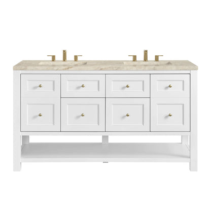 Breckenridge 60" Double Vanity, Bright White, w/ 3 CM Tajnar Eclos Top w/FreePower Wireless Charger