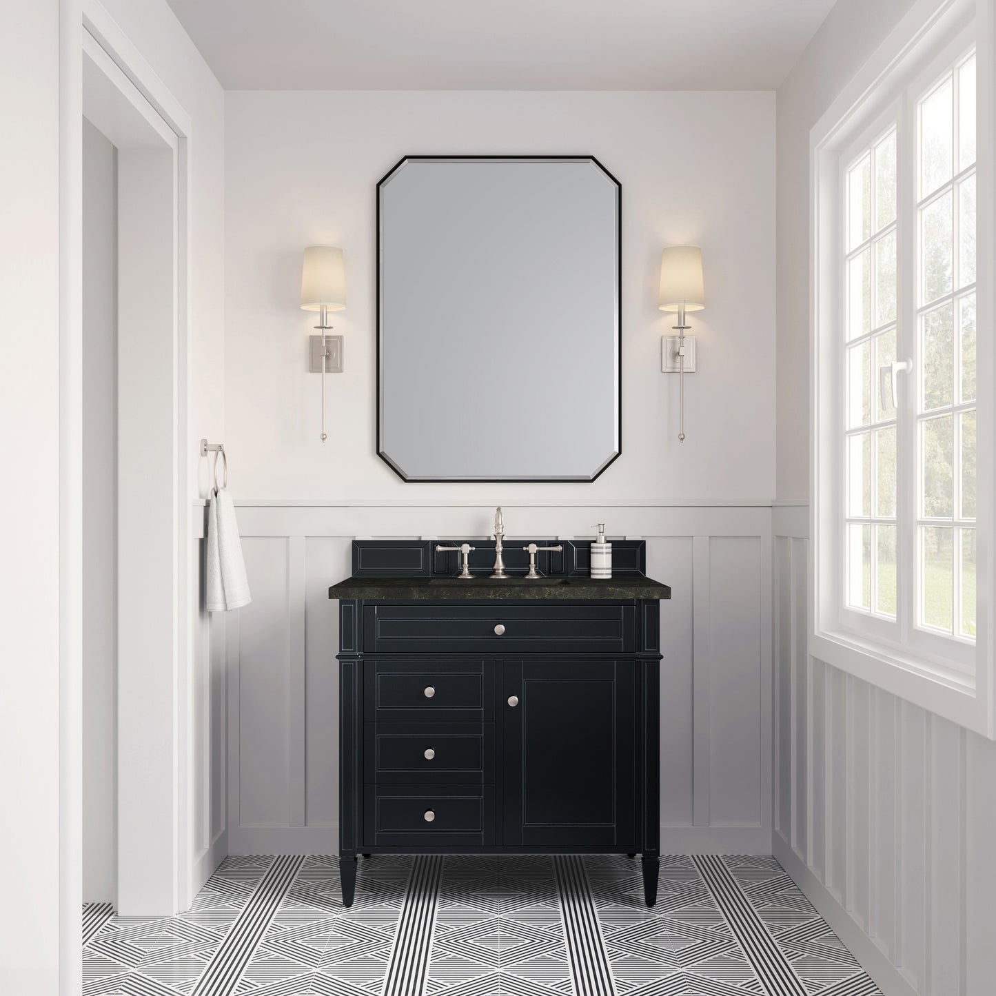 Renovate for Less Atlanta Brittany 36" Single Vanity, Black Onyx, w/ 3 CM Phantome Eclos Top