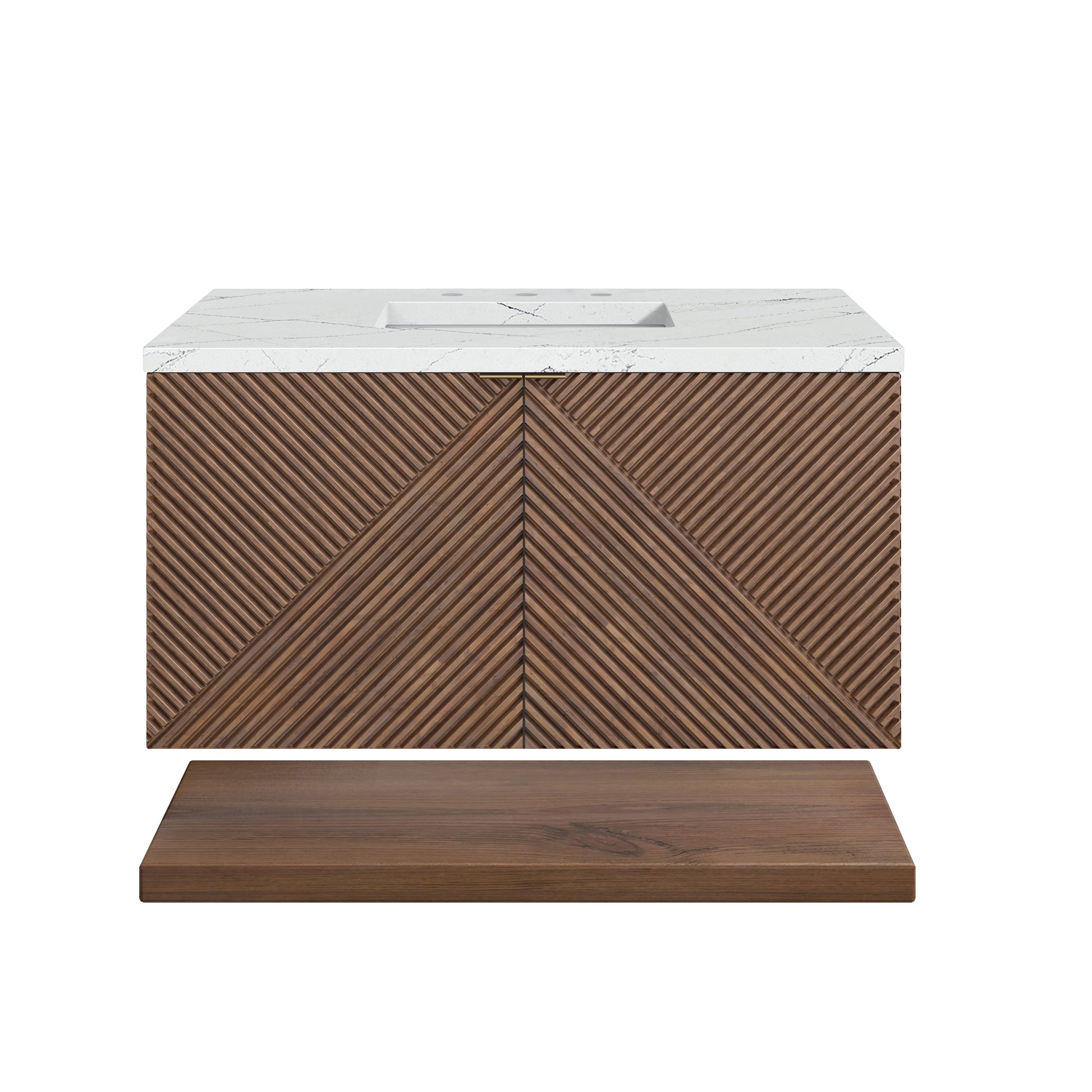Renovate for Less Atlanta Marcello 36" Single Vanity, Chestnut w/ 3 CM Ethereal Noctis Top