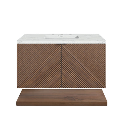 Renovate for Less Atlanta Marcello 36" Single Vanity, Chestnut w/ 3 CM Ethereal Noctis Top