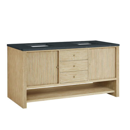 Renovate for Less Atlanta Marigot 72" Double Vanity, Sunwashed Oak w/ 3 CM Charcoal Soapstone Silestone Top