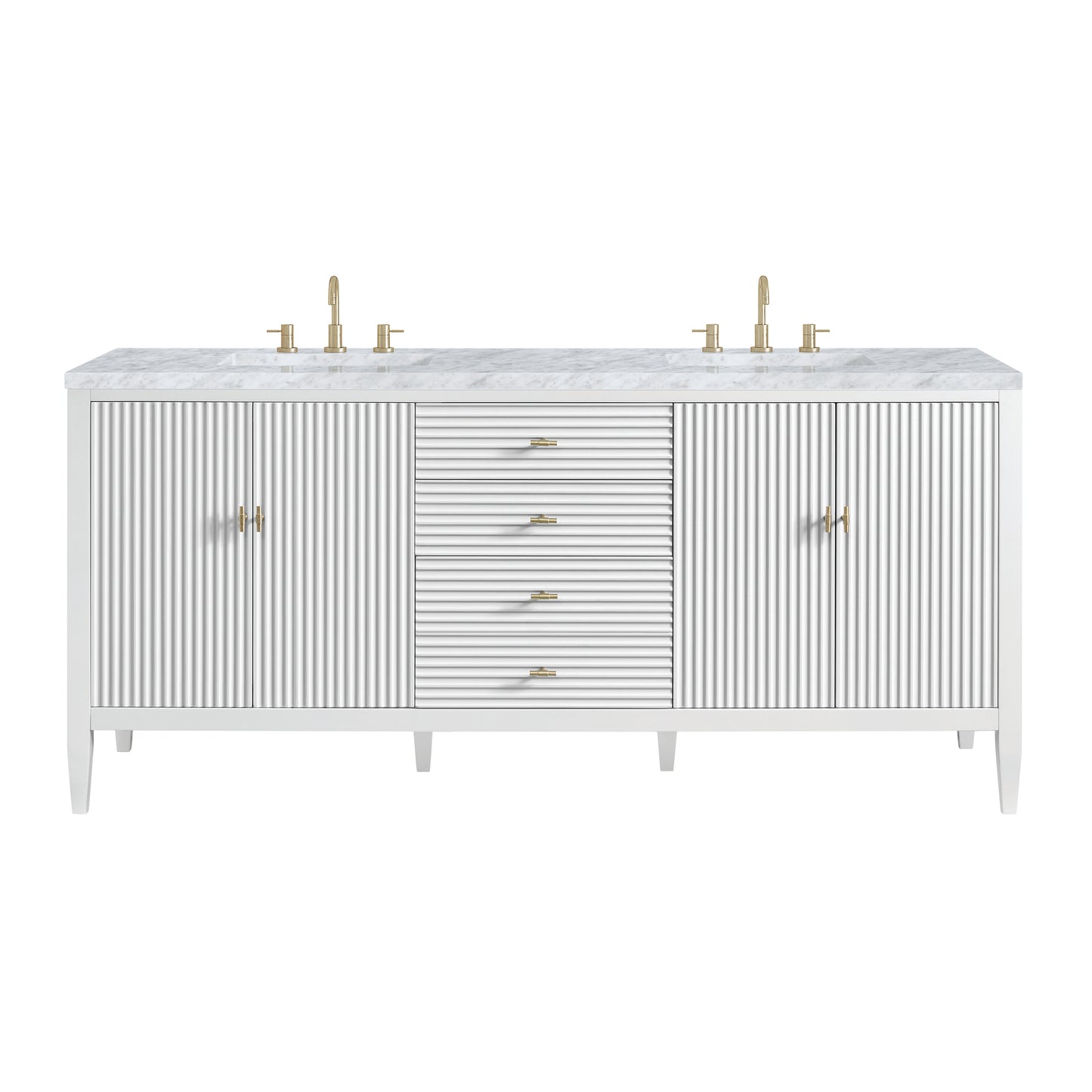 Renovate for Less Atlanta Myrrin 72" Double Vanity, Bright White w/ 3 CM Carrara White Marble Top