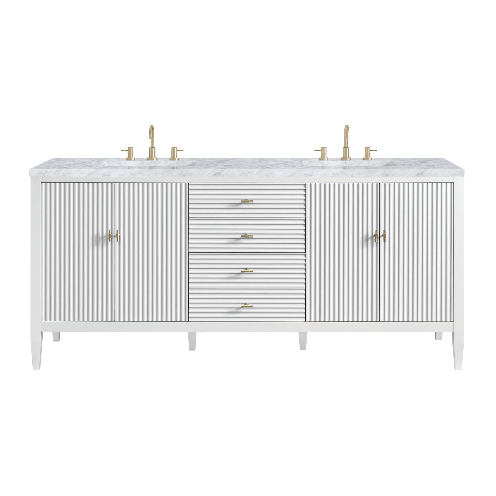 Renovate for Less Atlanta Myrrin 72" Double Vanity, Bright White w/ 3 CM Carrara White Marble Top