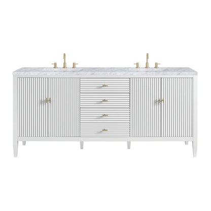 Renovate for Less Atlanta Myrrin 72" Double Vanity, Bright White w/ 3 CM Carrara White Marble Top