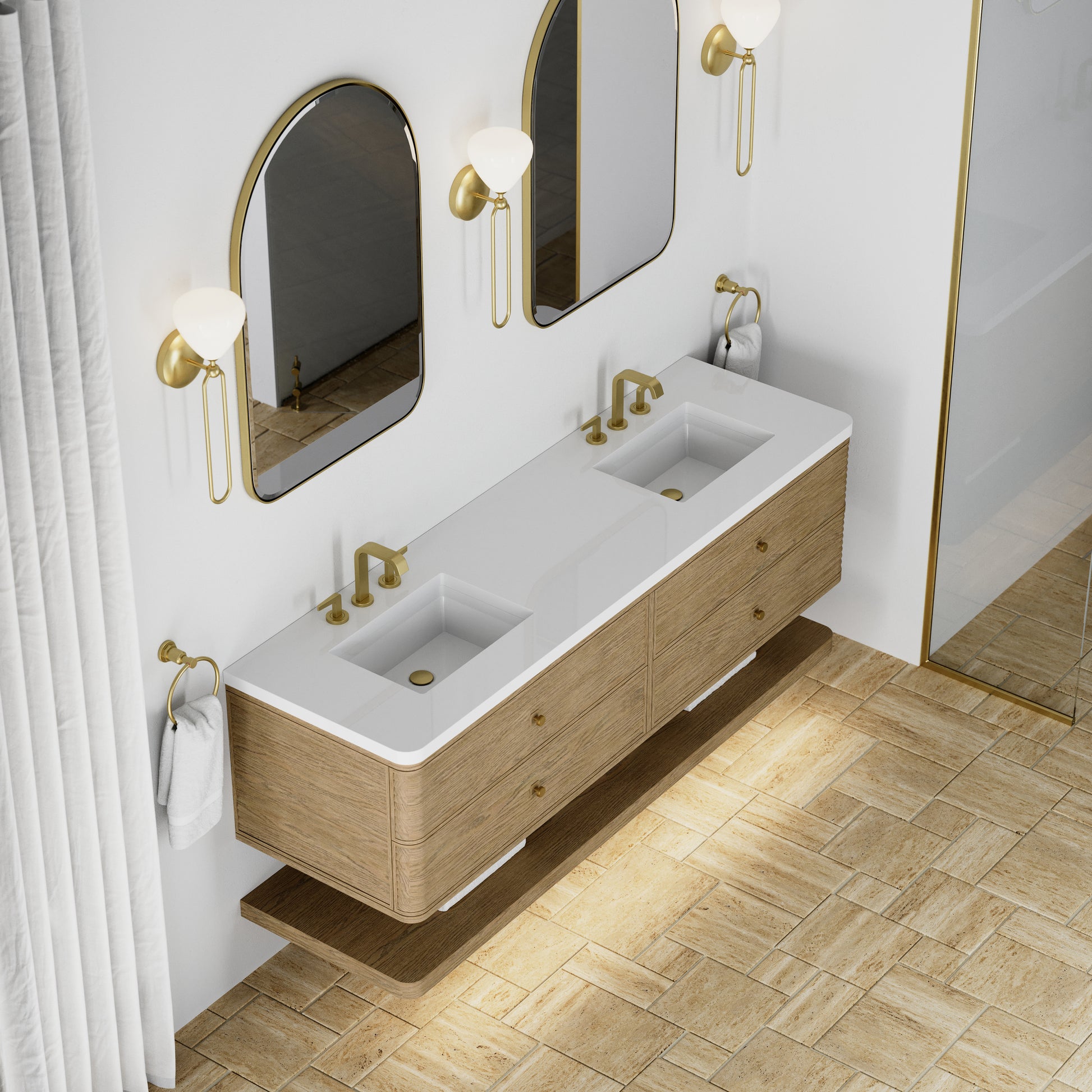 Renovate for Less Atlanta Allamari 72" Double Vanity, Dune Mist w/ 3 CM White Zeus Silestone Top