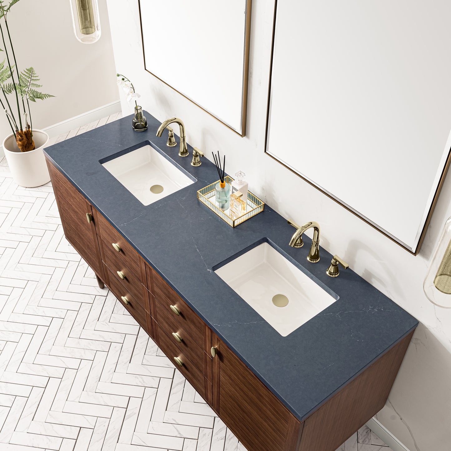 Renovate for Less Atlanta Amberly 72" Double Vanity, Mid-Century Walnut w/ 3 CM Charcoal Soapstone Top