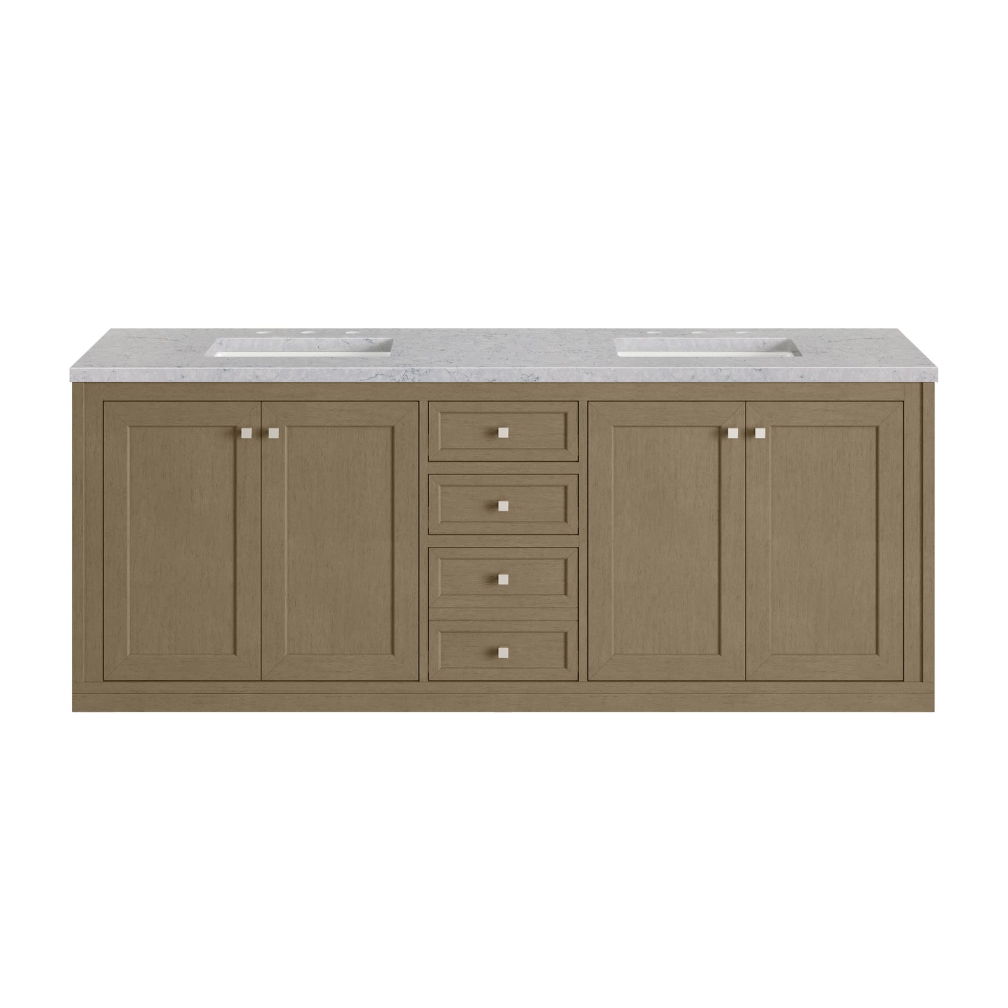 Renovate for Less Atlanta Chicago 72" Double Vanity, Walnut Whisper, w/ 3 CM Eternal Jasmine Pearl Silestone® Top