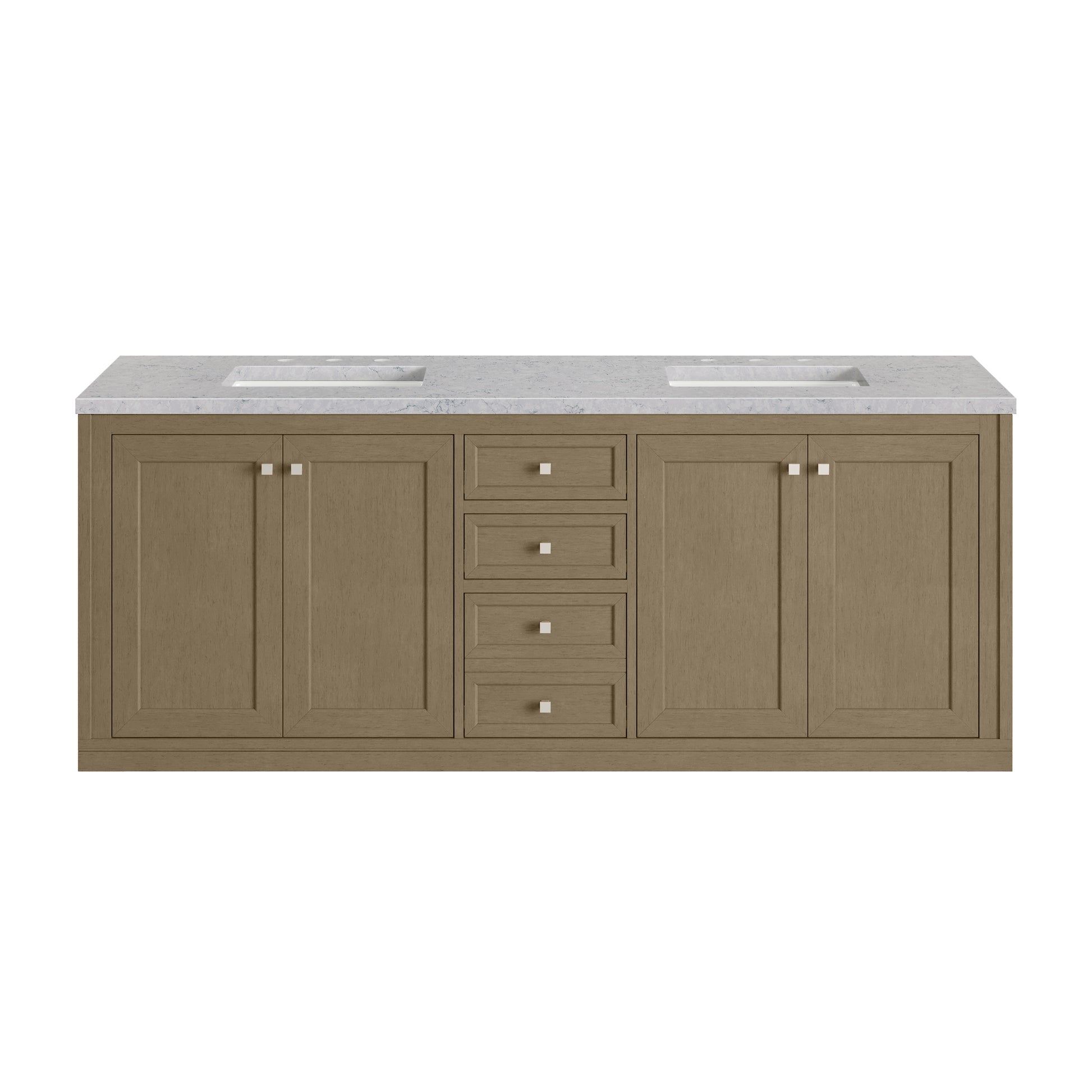 Renovate for Less Atlanta Chicago 72" Double Vanity, Walnut Whisper, w/ 3 CM Eternal Jasmine Pearl Silestone® Top