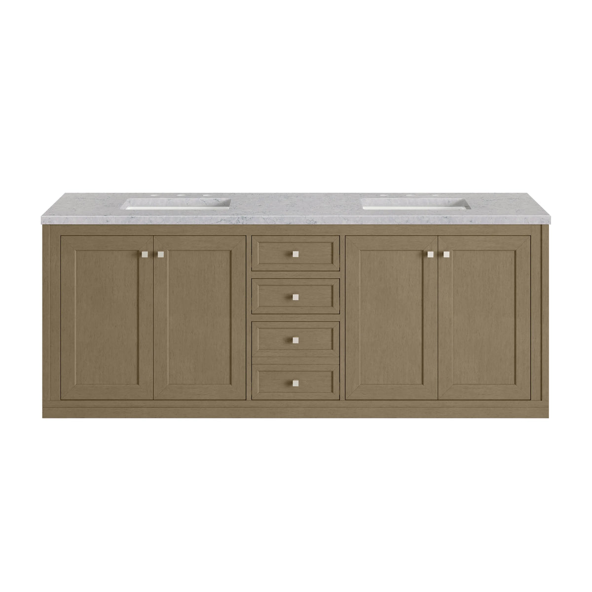 Chicago 72" Double Vanity, Walnut Whisper, w/ 3 CM Eternal Jasmine Pearl Silestone® Top