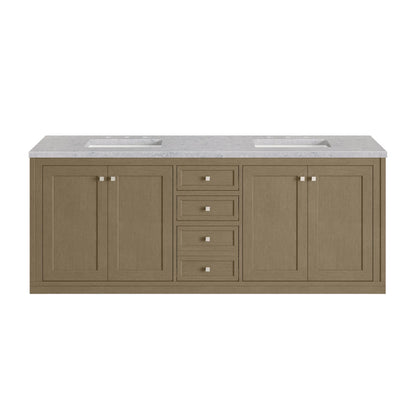Chicago 72" Double Vanity, Walnut Whisper, w/ 3 CM Eternal Jasmine Pearl Silestone® Top