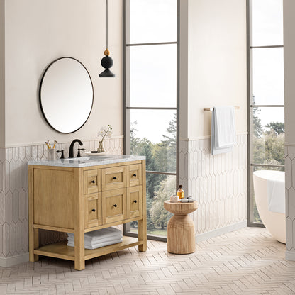 Renovate for Less Atlanta Breckenridge 36" Single Vanity, Light Natural Oak w/ 3 CM Eternal Jasmine Pearl Top