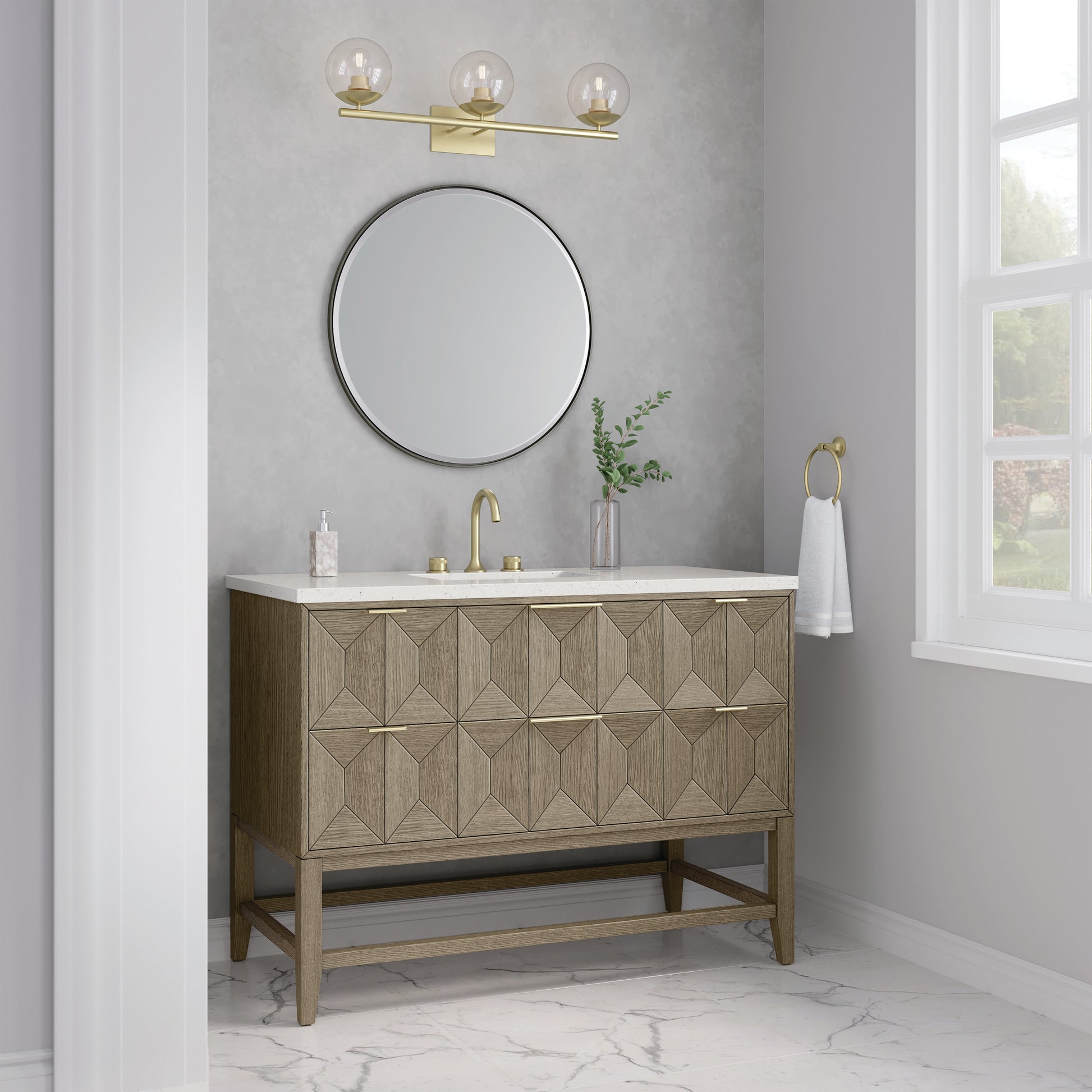 Renovate for Less Atlanta Emmeline 48" Single Vanity, Pebble Oak w/ 3 CM Lime Delight Silestone Top