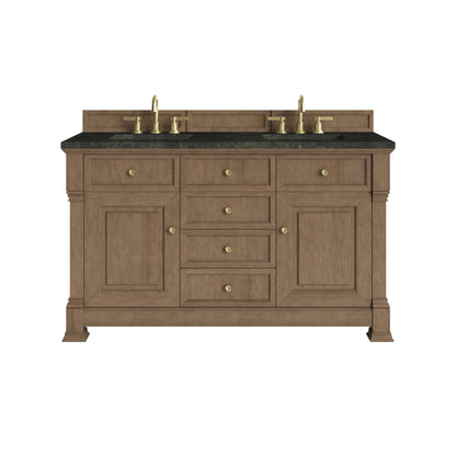 Renovate for Less Atlanta Brookfield 60" Double Vanity, Pecan, w/ 3 CM Phantome Eclos Top