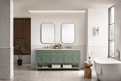 Breckenridge 72" Double Vanity, Smokey Celadon, w/ 3 CM Tajnar Eclos Top w/FreePower Wireless Charger