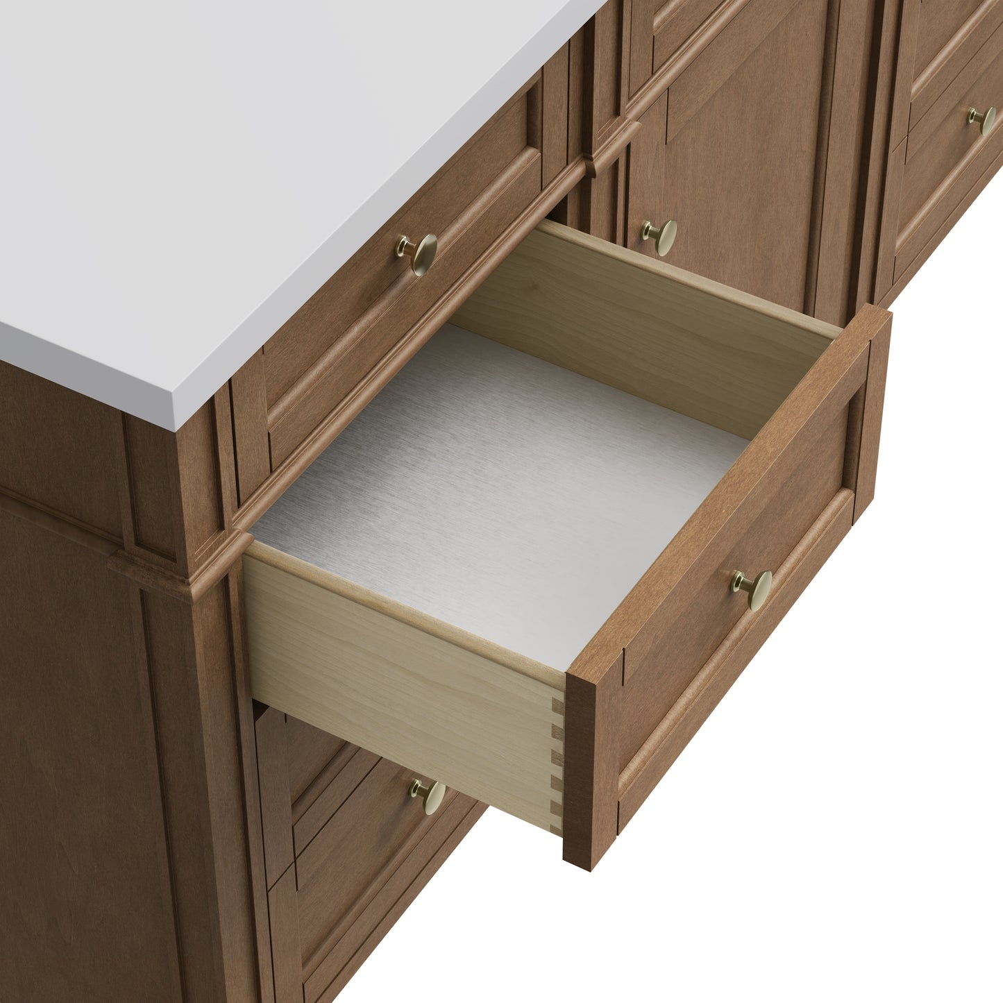 Renovate for Less Atlanta Brittany 60" Single Vanity, Pecan w/ 3 CM Ethereal Noctis Silestone Top w/FreePower Wireless Charger