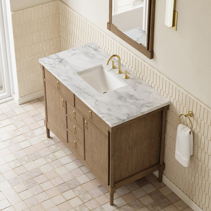 Renovate for Less Atlanta Kinnsden 48" Single Vanity, Weathered Oak w/ 3 CM Carrara Marble Top