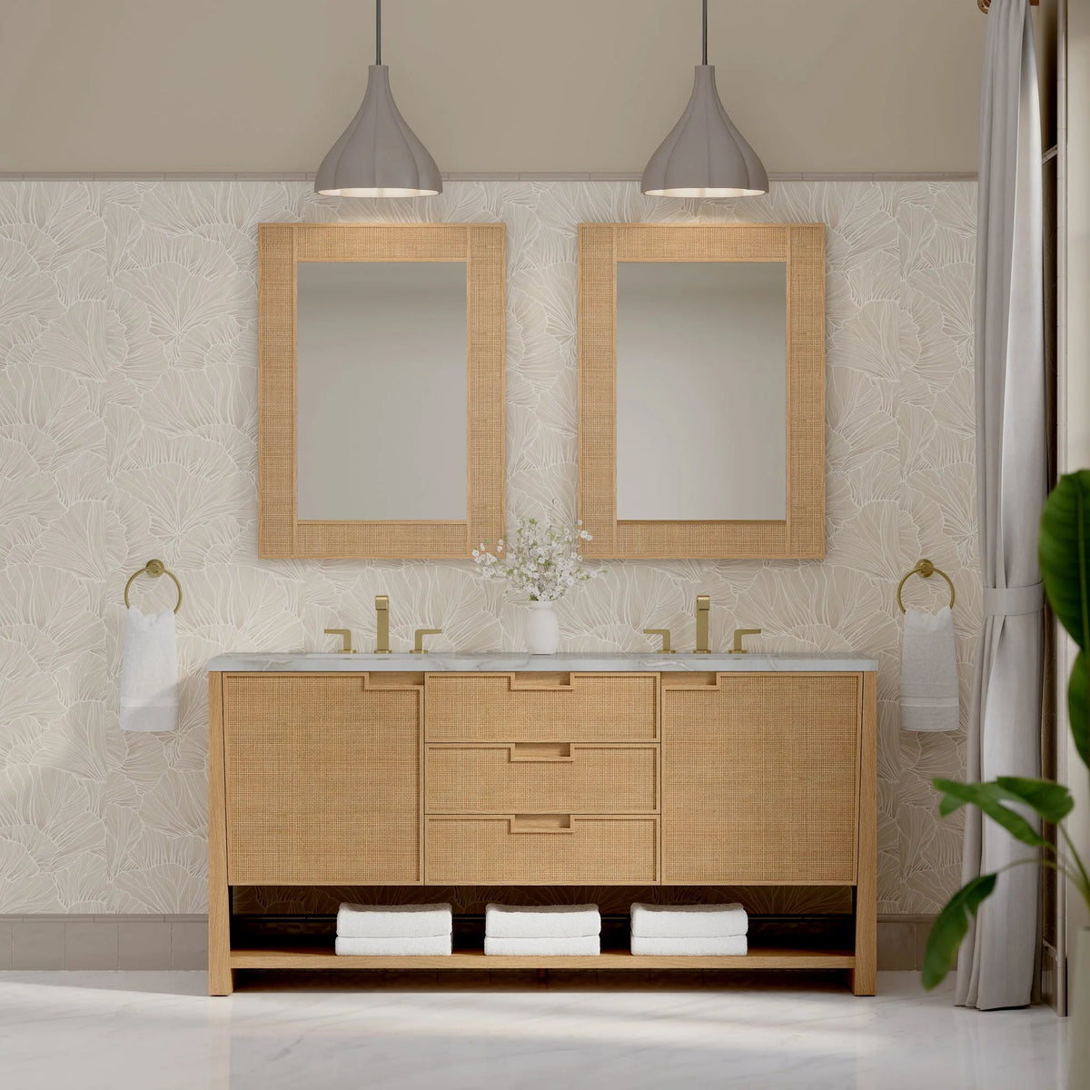Solene 72" Double Vanity, Seaside Oak, w/ 3 CM Victorian Silver Quartz Top