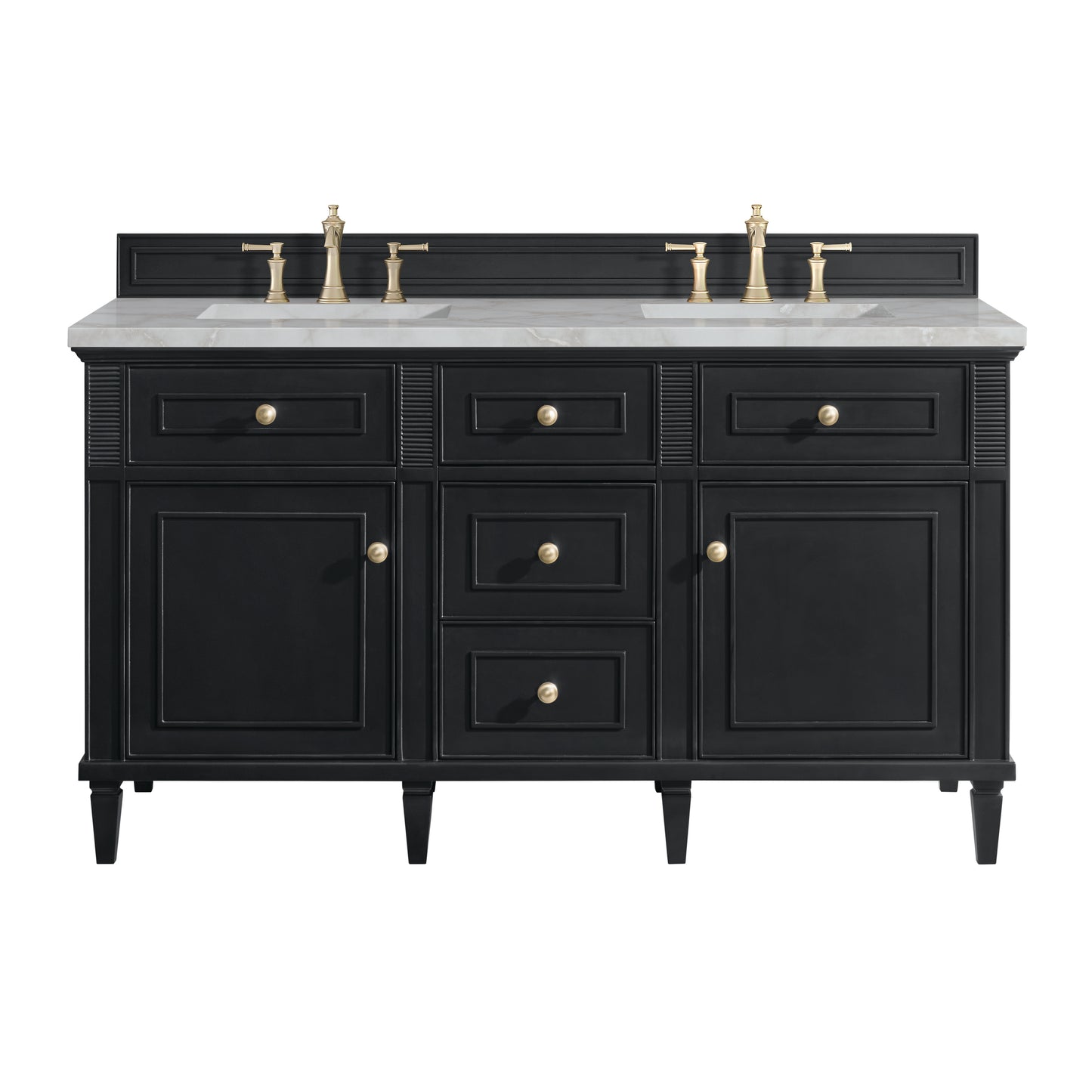 Renovate for Less Atlanta Lorelai 60" Double Vanity, Black Onyx w/ 3 CM Victorian Silver Silestone Top