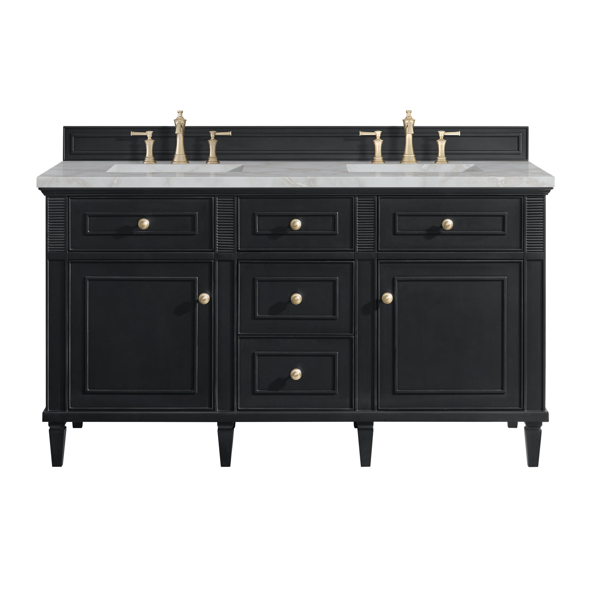 Renovate for Less Atlanta Lorelai 60" Double Vanity, Black Onyx w/ 3 CM Victorian Silver Silestone Top