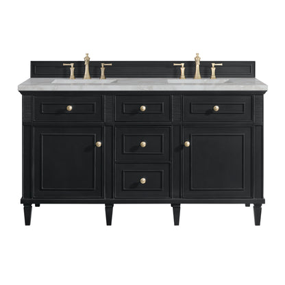 Renovate for Less Atlanta Lorelai 60" Double Vanity, Black Onyx w/ 3 CM Victorian Silver Silestone Top