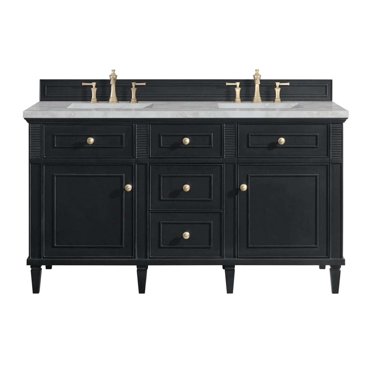Lorelai 60" Double Vanity, Black Onyx w/ 3 CM Victorian Silver Silestone Top w/FreePower Wireless Charger