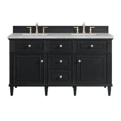 Lorelai 60" Double Vanity, Black Onyx w/ 3 CM Victorian Silver Silestone Top w/FreePower Wireless Charger