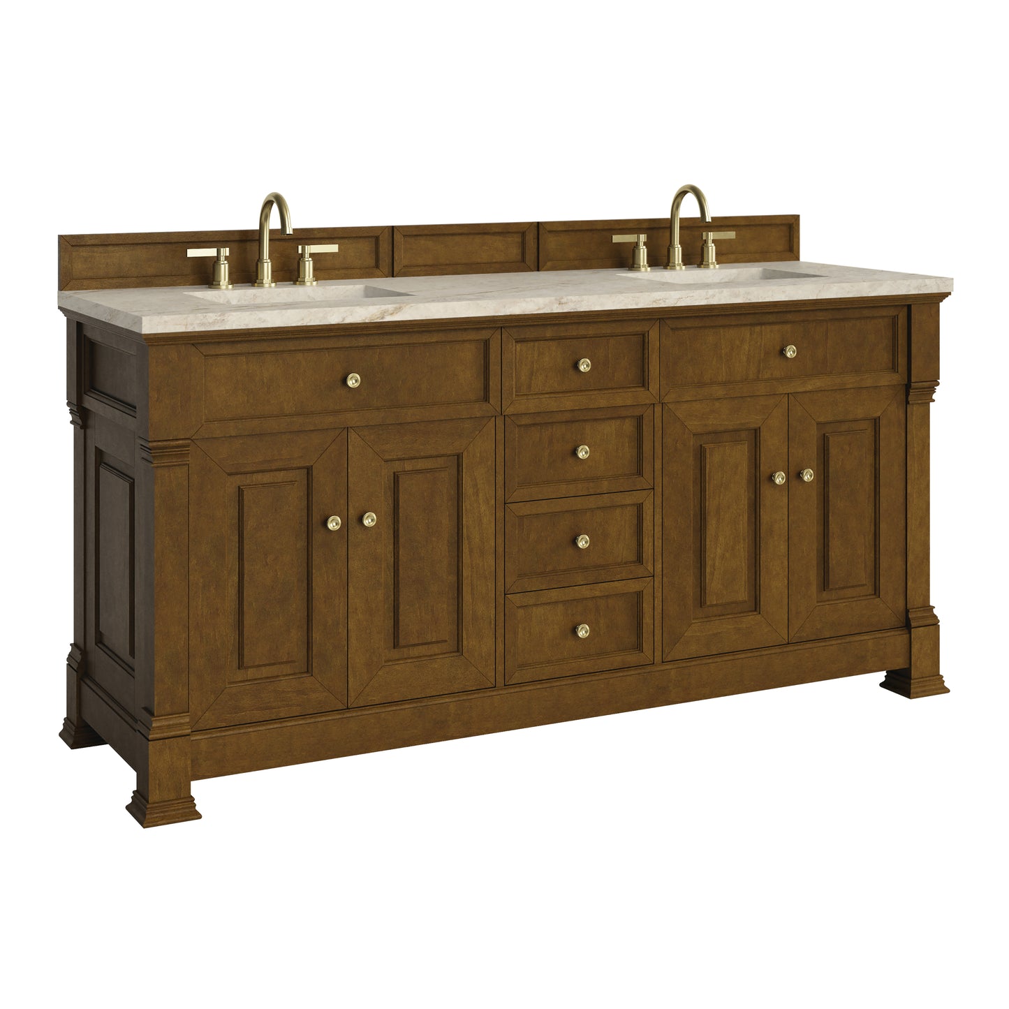 Renovate for Less Atlanta Brookfield 72" Double Vanity, Honey Oak, w/ 3 CM Tajnar Eclos Top w/FreePower Wireless Charger