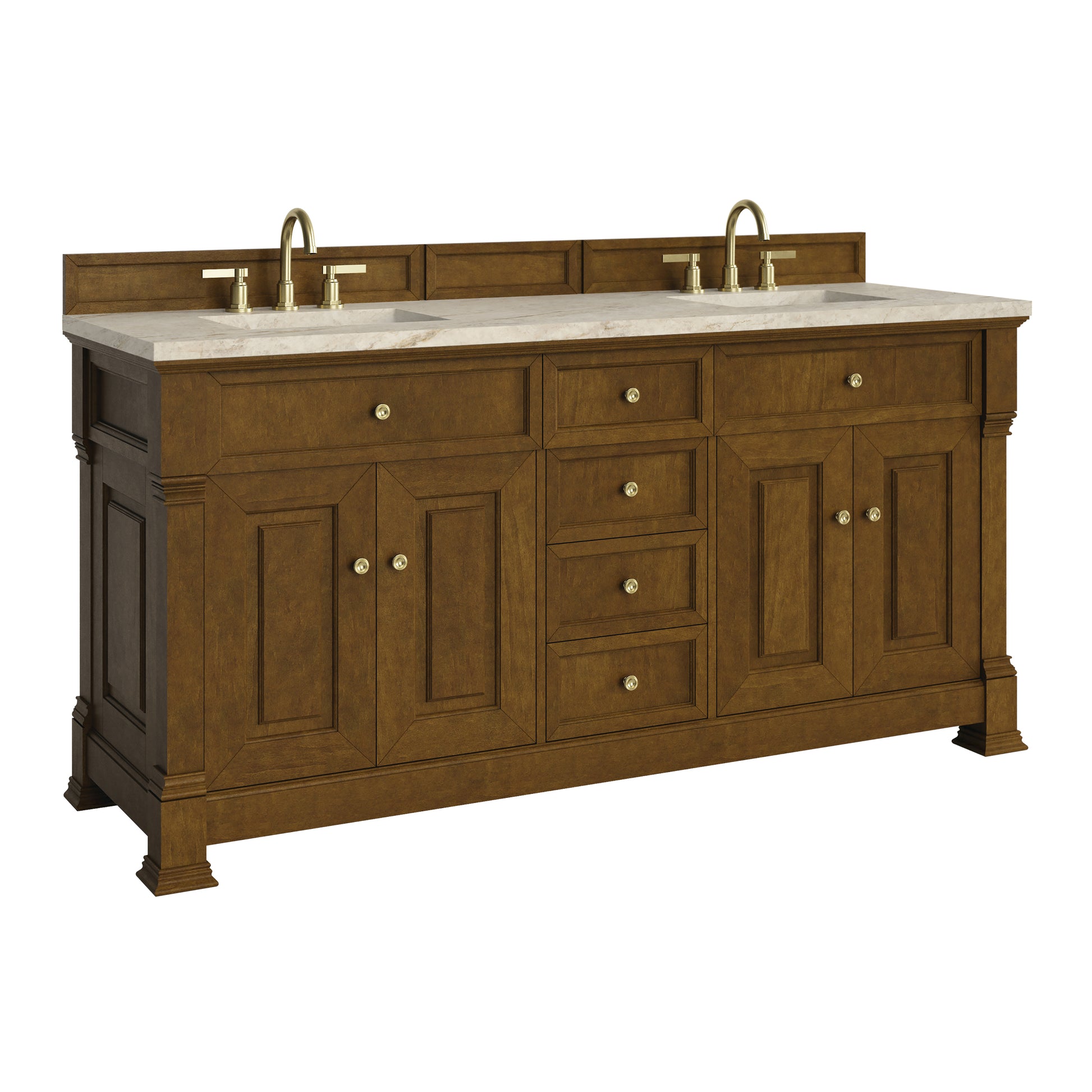 Renovate for Less Atlanta Brookfield 72" Double Vanity, Honey Oak, w/ 3 CM Tajnar Eclos Top w/FreePower Wireless Charger
