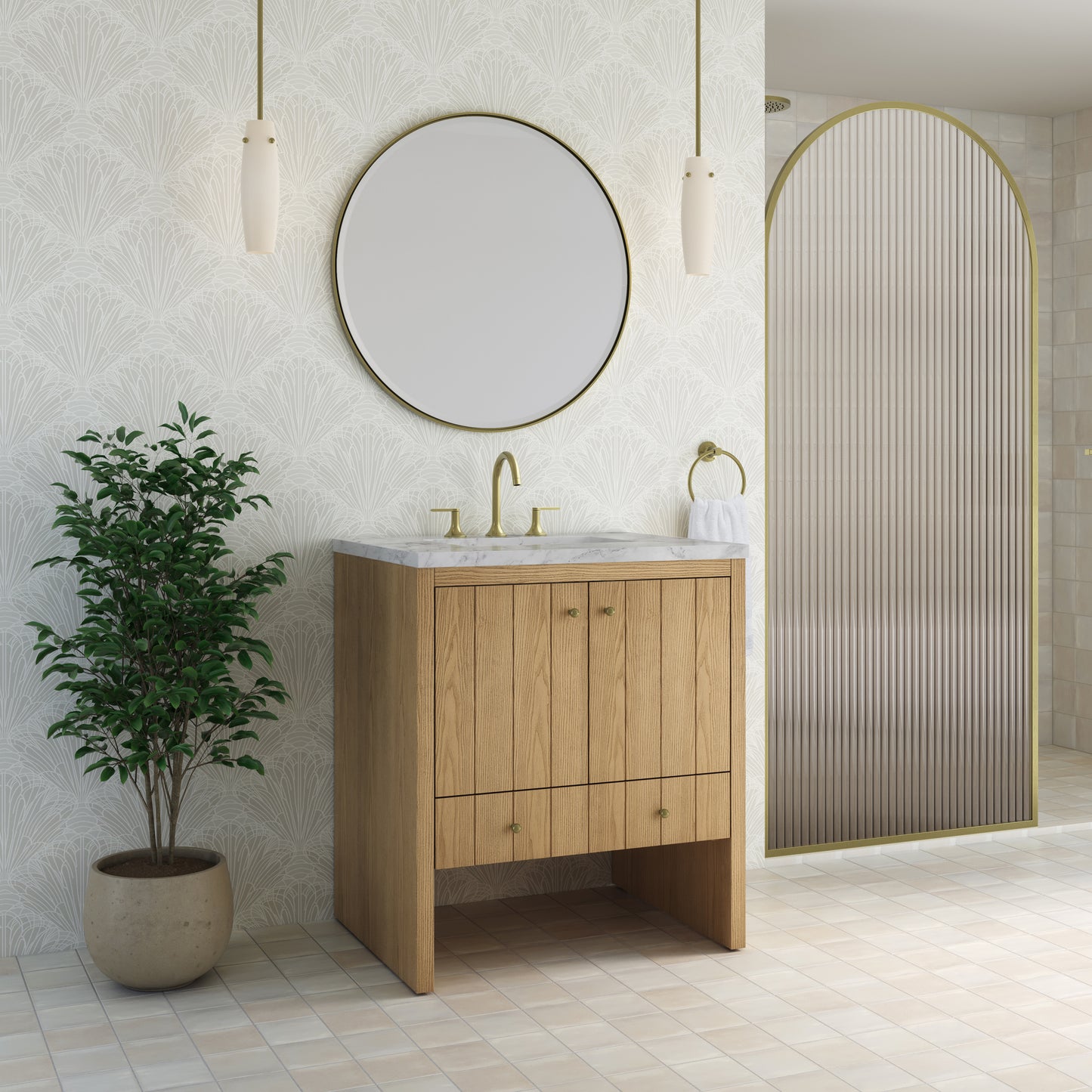 Renovate for Less Atlanta Hudson 30" Single Vanity, Light Natural Oak w/ 3 CM Carrara Marble Top