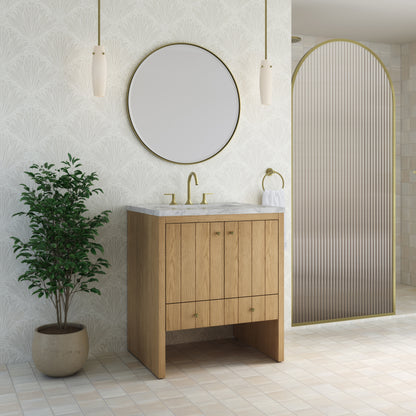 Renovate for Less Atlanta Hudson 30" Single Vanity, Light Natural Oak w/ 3 CM Carrara Marble Top