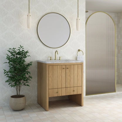 Hudson 30" Single Vanity, Light Natural Oak w/ 3 CM Carrara Marble Top