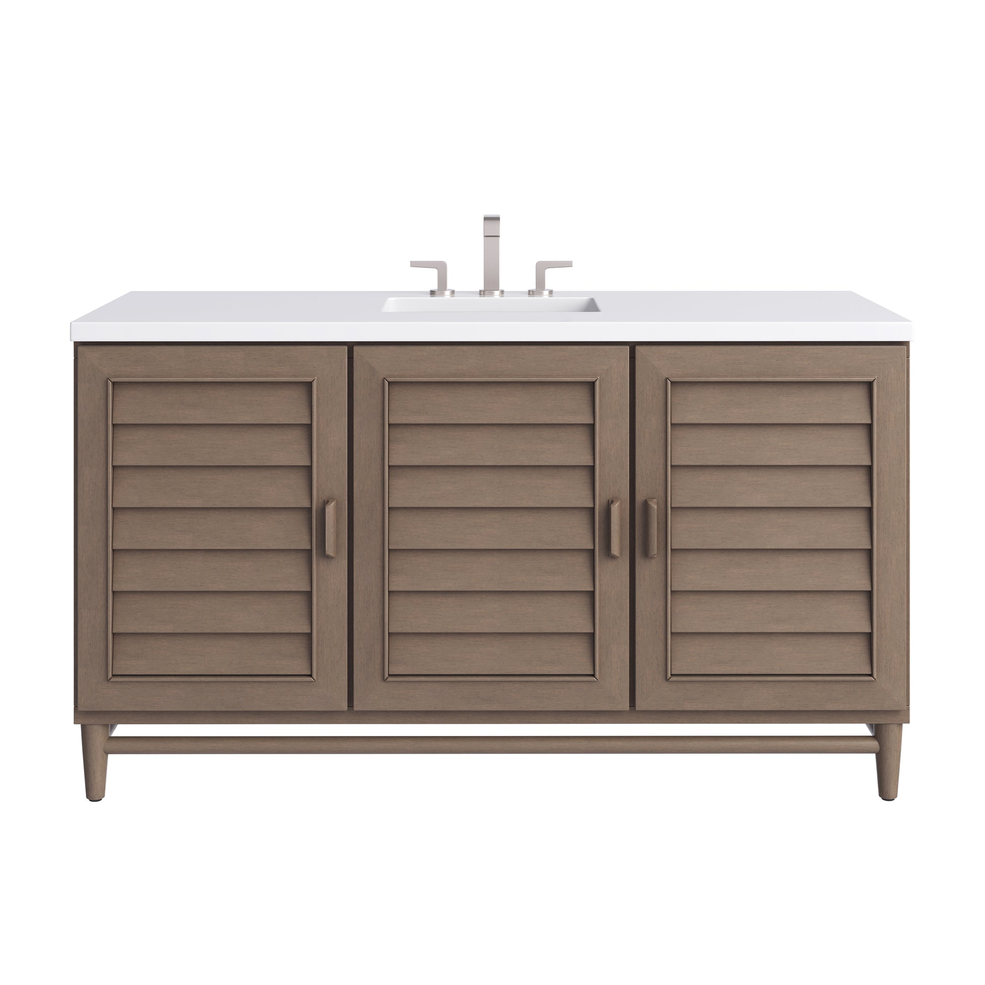 Renovate for Less Atlanta Portland 60" Single Vanity Whitewashed Walnut w/ 3 CM White Zeus Silestone Top