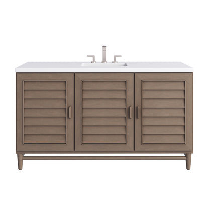 Renovate for Less Atlanta Portland 60" Single Vanity Whitewashed Walnut w/ 3 CM White Zeus Silestone Top