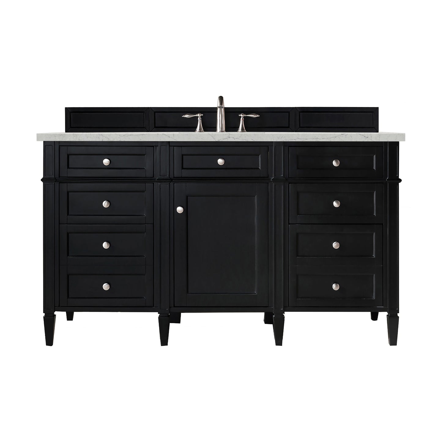Renovate for Less Atlanta Brittany 60" Single Vanity, Black Onyx, w/ 3 CM Eternal Jasmine Pearl Silestone Top
