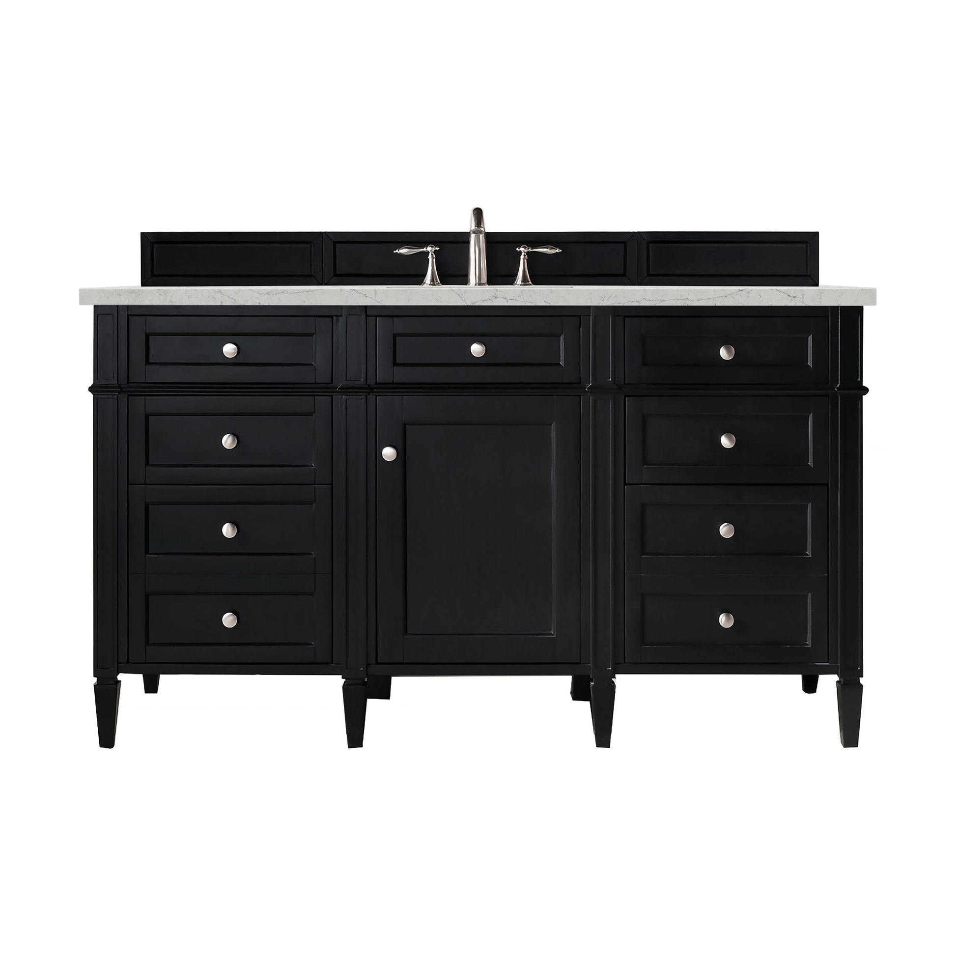 Renovate for Less Atlanta Brittany 60" Single Vanity, Black Onyx, w/ 3 CM Eternal Jasmine Pearl Silestone Top
