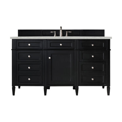 Renovate for Less Atlanta Brittany 60" Single Vanity, Black Onyx, w/ 3 CM Eternal Jasmine Pearl Silestone Top