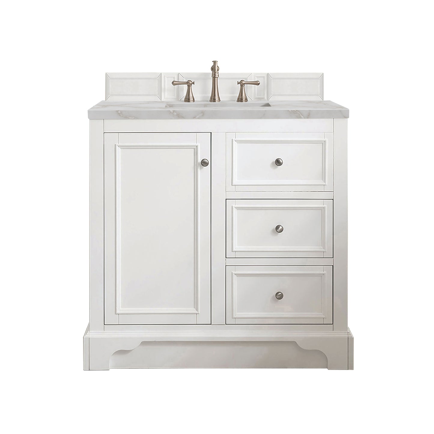 Renovate for Less Atlanta De Soto 36" Single Vanity, Bright White w/ 3 CM Victorian Silver Silestone Top